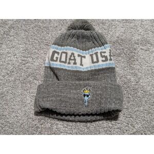 GOAT USA Beanie Unisex OSFA Gray Blue Pom-Pom Fleece Lined Knit Graphic Hat